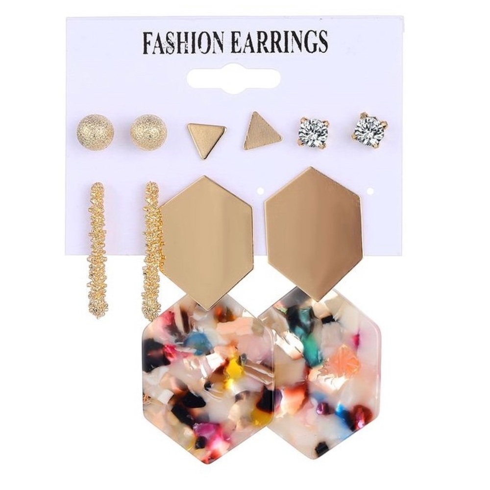 Vintage Geometric Dangle Resin Stud Earrings Set